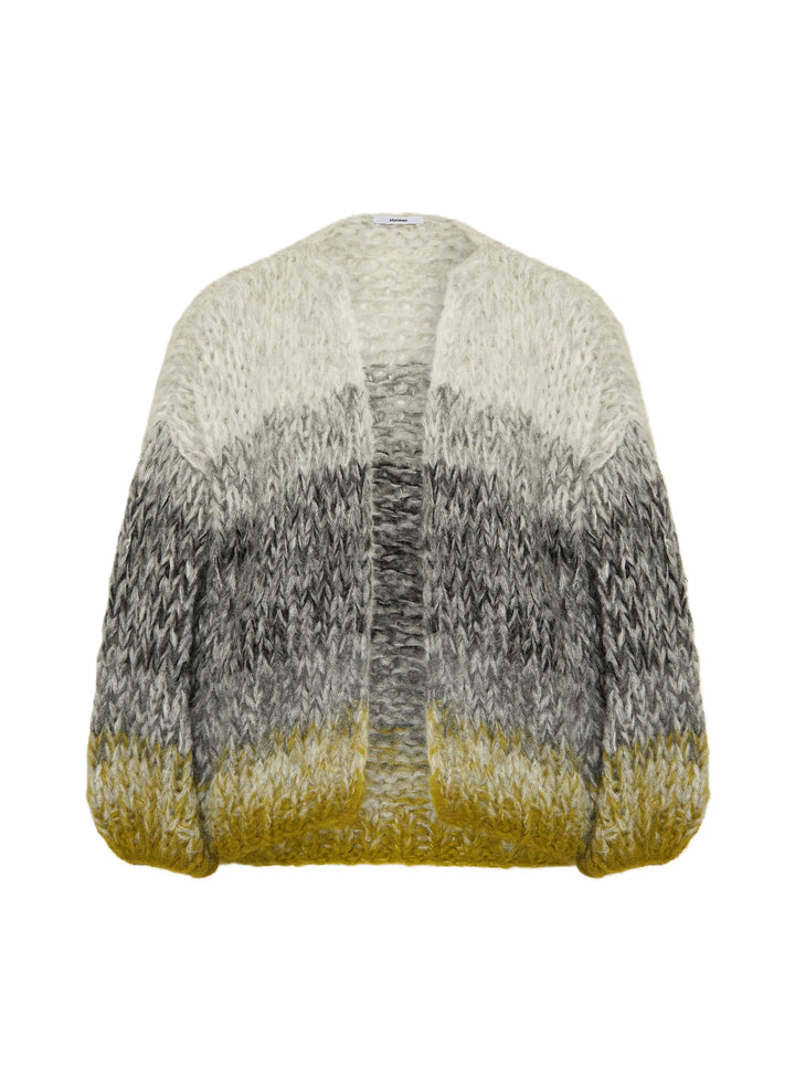Cardigan-Maiami--Fleecy-Alpaca-Ombre-Bomber-Handgestrickt-Strick-Grün-Grau-Weiß