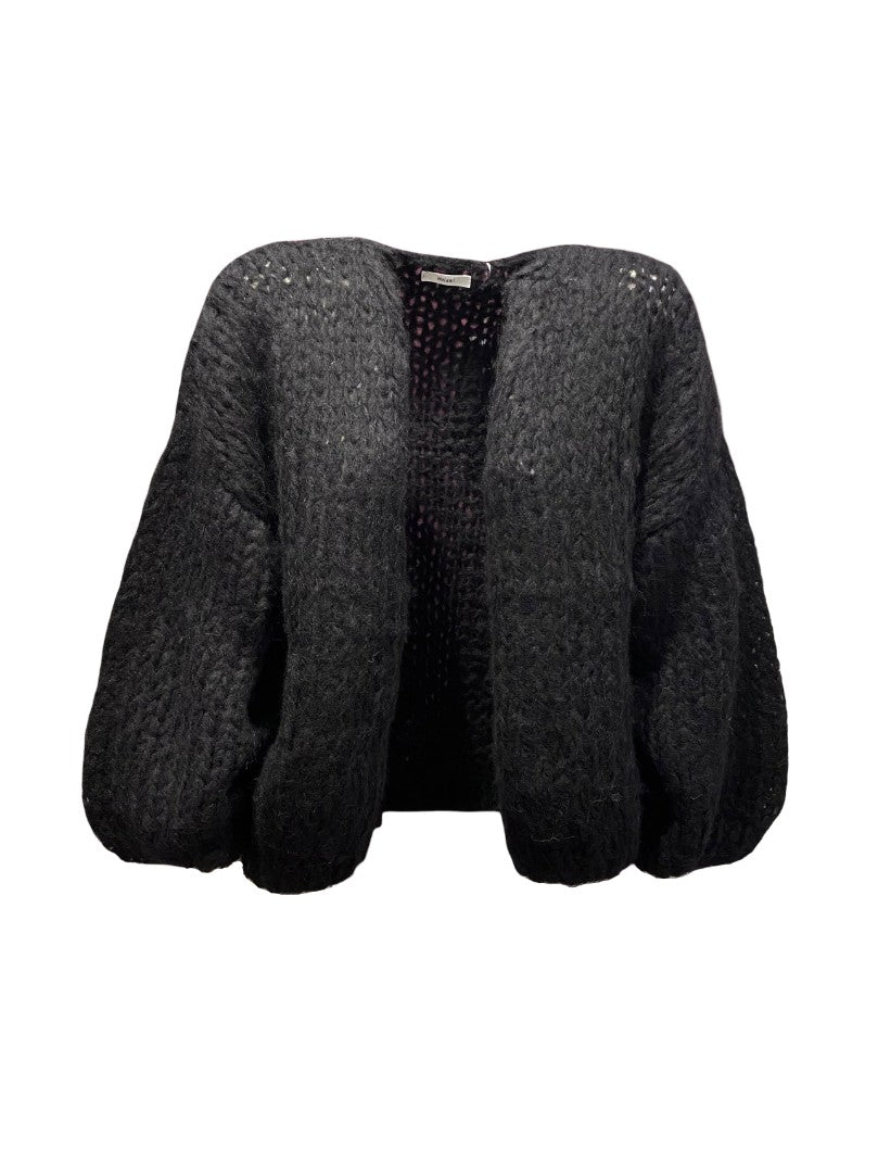 Cardigan-Maiami-Fleecy-Alpaca-Bomber-Handgemacht-Stick-Schwarz