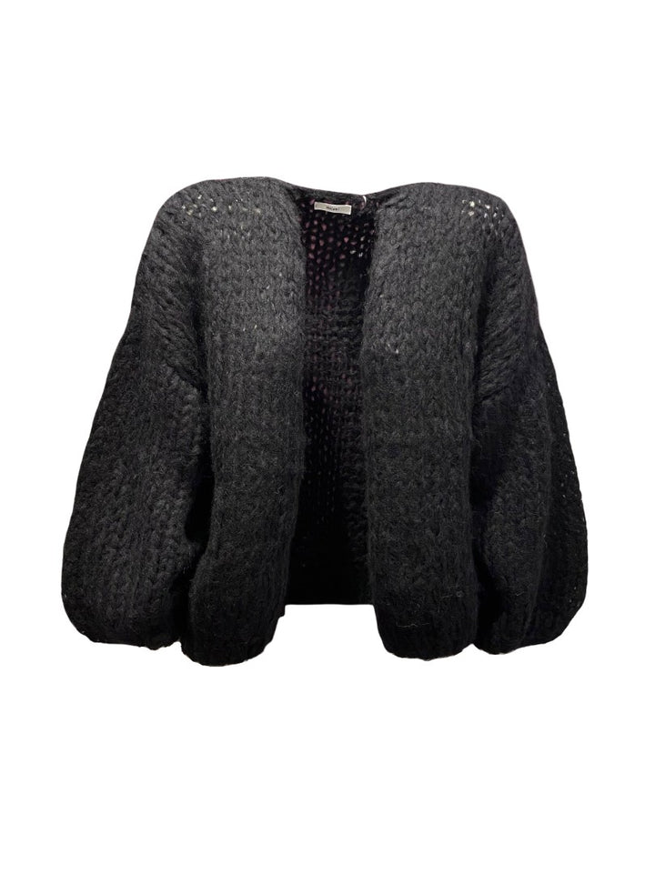 Cardigan-Maiami-Fleecy-Alpaca-Bomber-Handgemacht-Stick-Schwarz