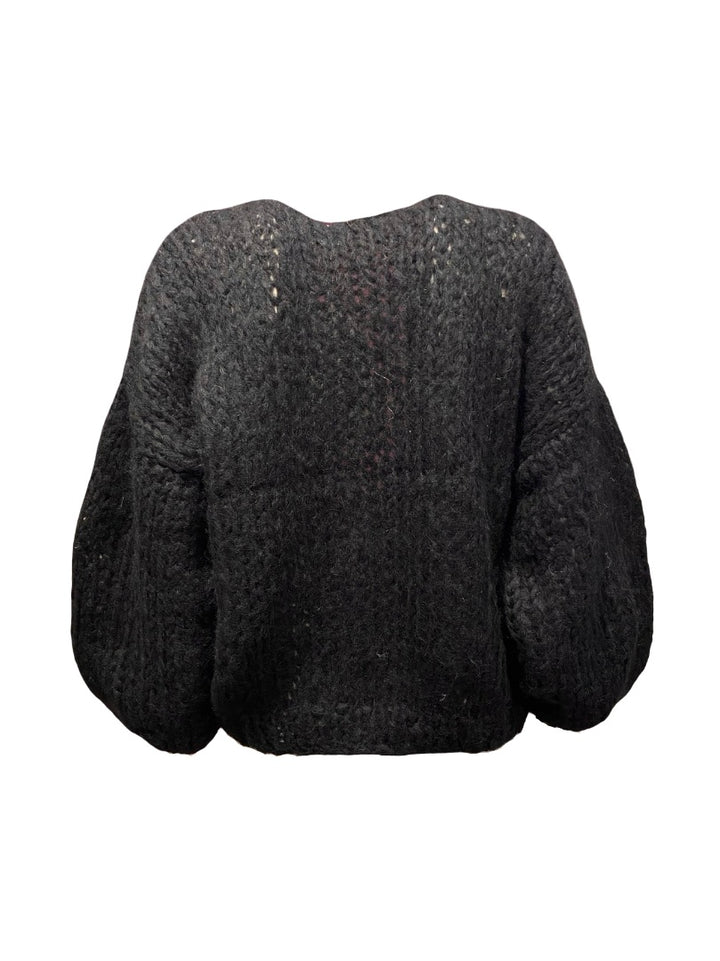 Cardigan-Maiami-Fleecy-Alpaca-Bomber-Handgemacht-Stick-Schwarz