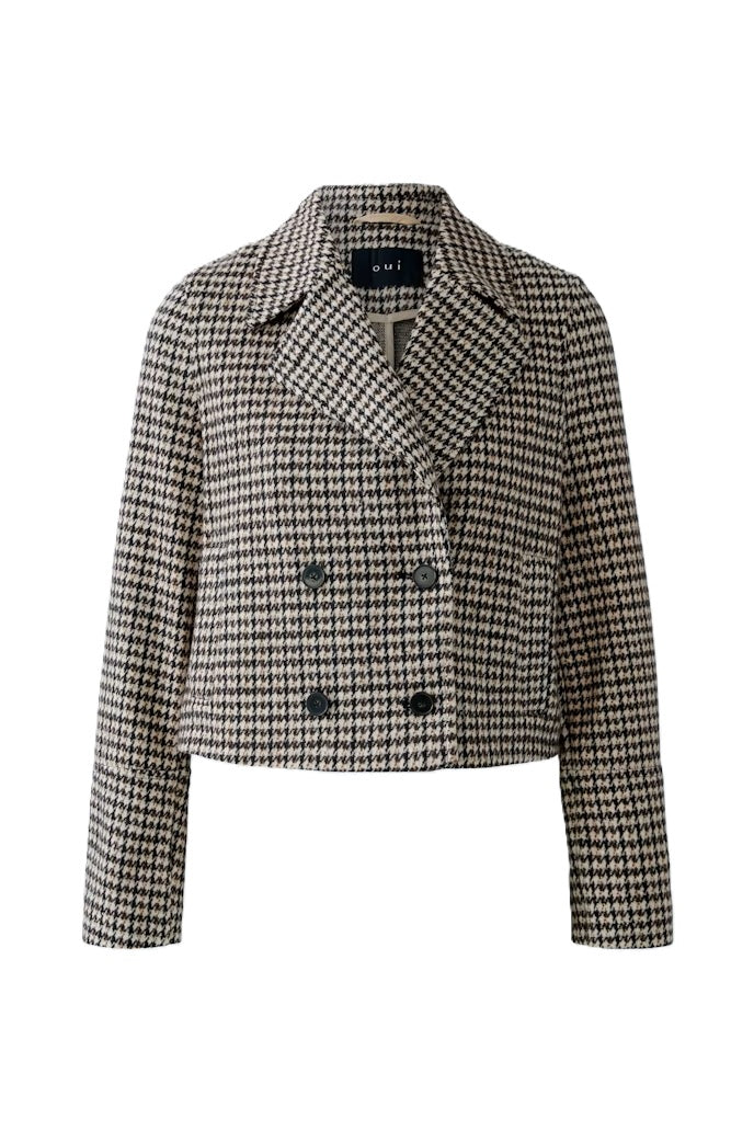 Jacke-Oui-Cabanjacke-Cropped-Karriert-Stone-Brown-Braun-Schwarz