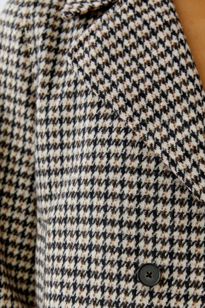 Jacke-Oui-Cabanjacke-Cropped-Karriert-Stone-Brown-Braun-Schwarz