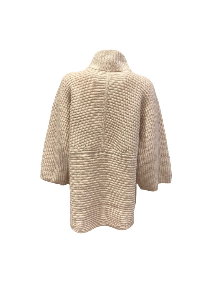 Strickweste-FFC-Reißverschluss-3/4 aermel-creme-gerade Form 