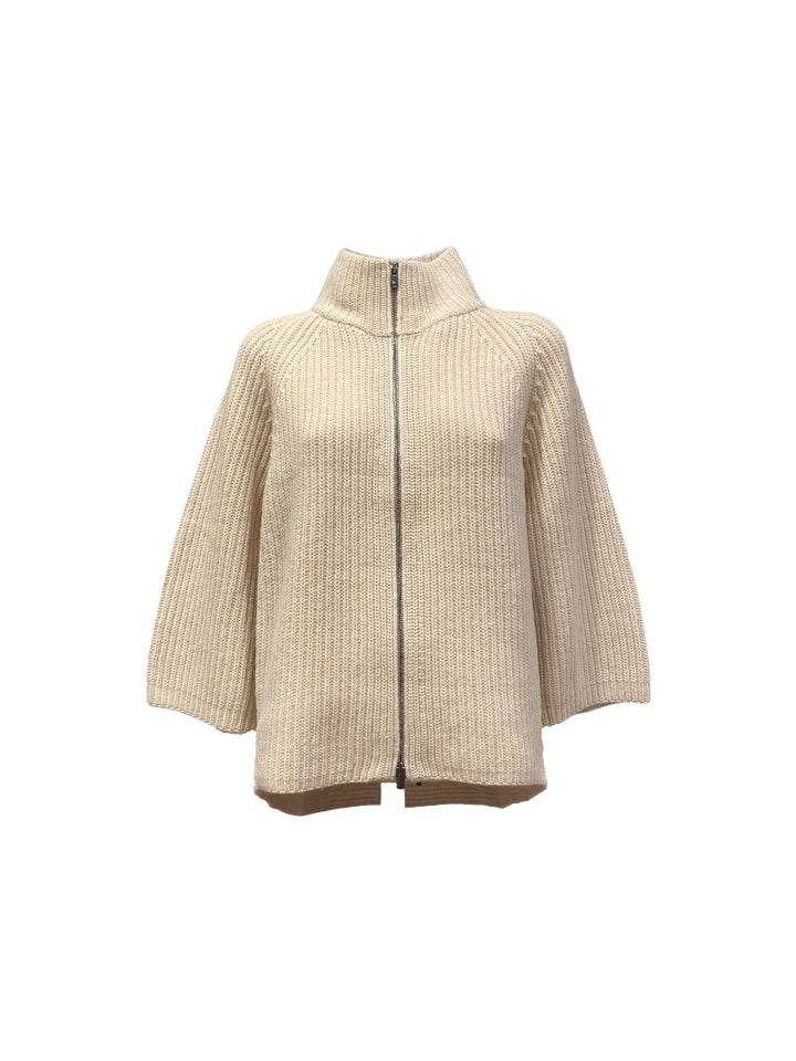 Strickweste-FFC-Reißverschluss-3/4 aermel-creme-gerade Form 