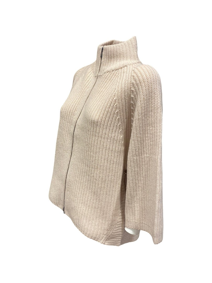Strickweste-FFC-Reißverschluss-3/4 aermel-creme-gerade Form 