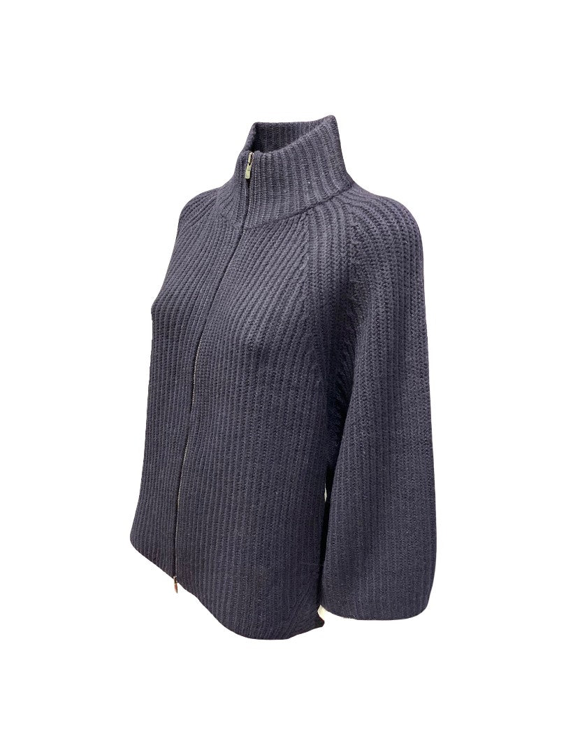 Strickweste-FFC-Reißverschluss-3/4 aermel-navy-gerade Form 