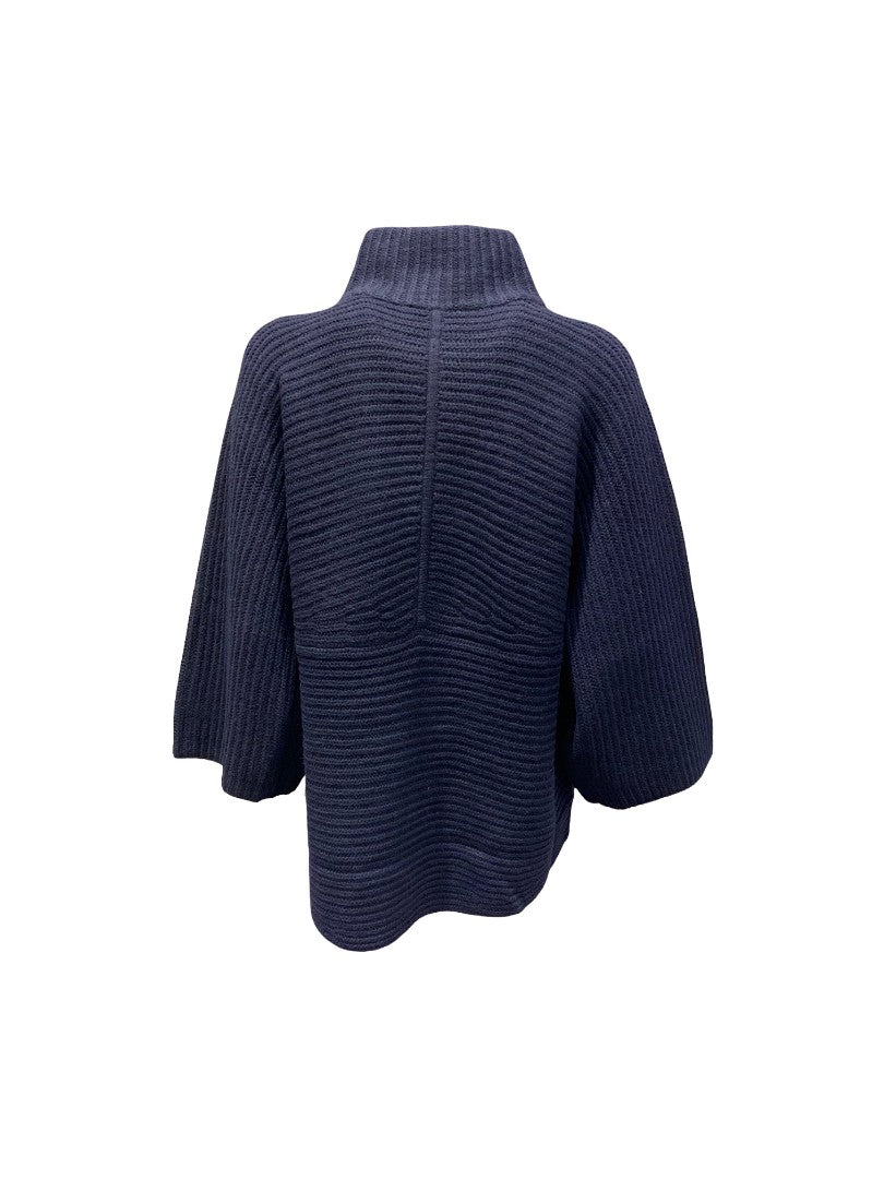Strickweste-FFC-Reißverschluss-3/4 aermel-navy-gerade Form 