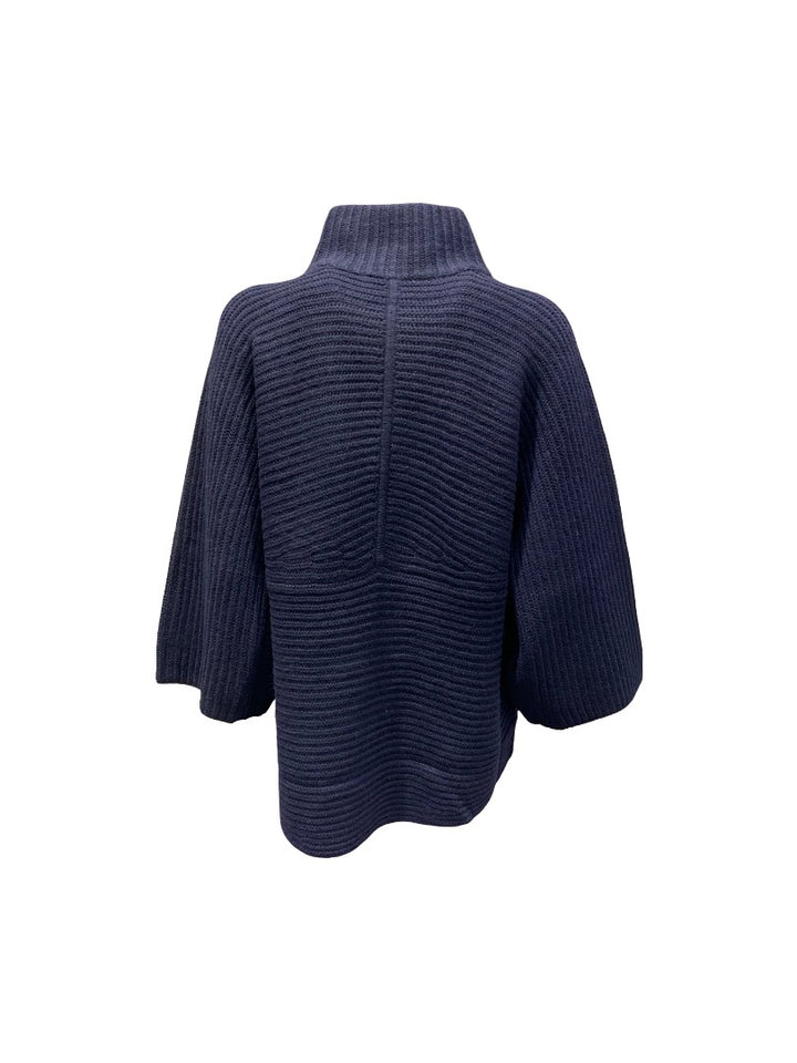 Strickweste-FFC-Reißverschluss-3/4 aermel-navy-gerade Form 