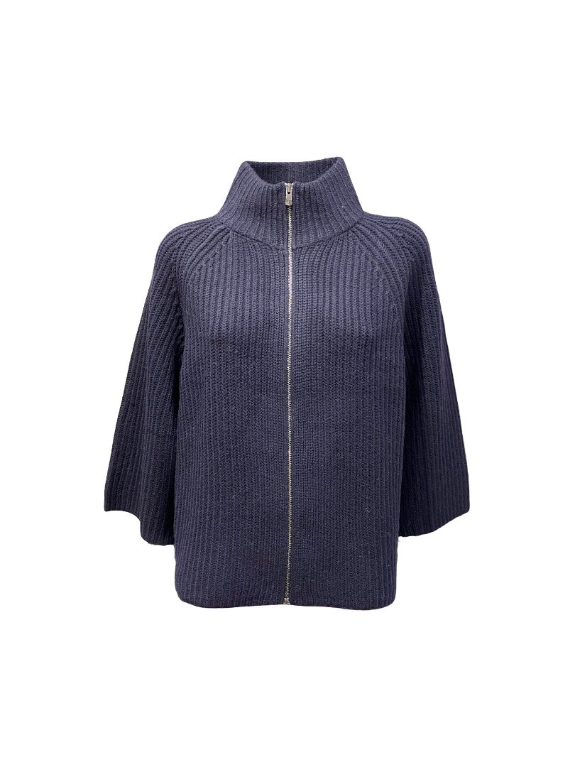 Strickweste-FFC-Reißverschluss-3/4 aermel-navy-gerade Form 