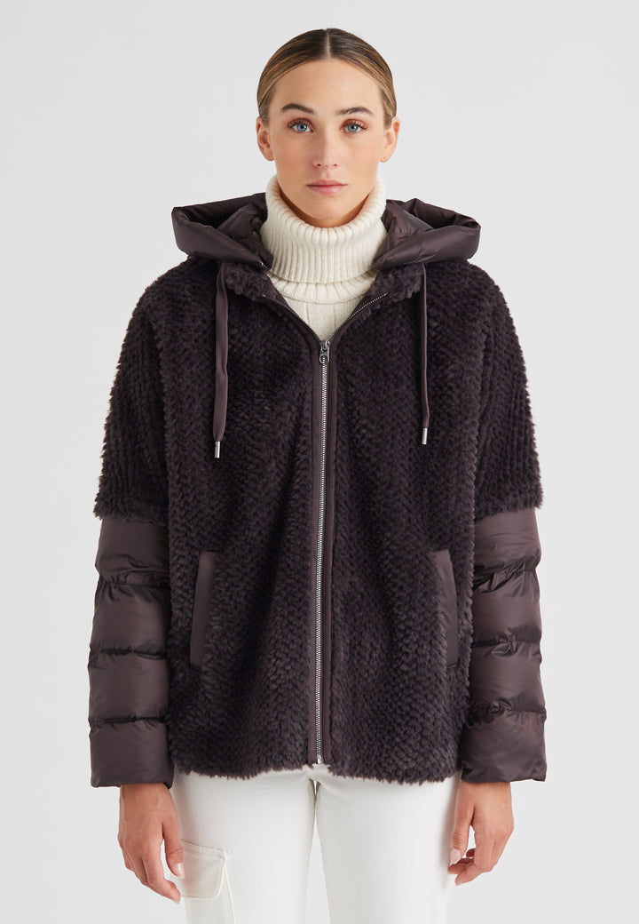 Jacke-Milestone-MSWega-Fake Fur-Daune-Kapuze-Zip-braun 