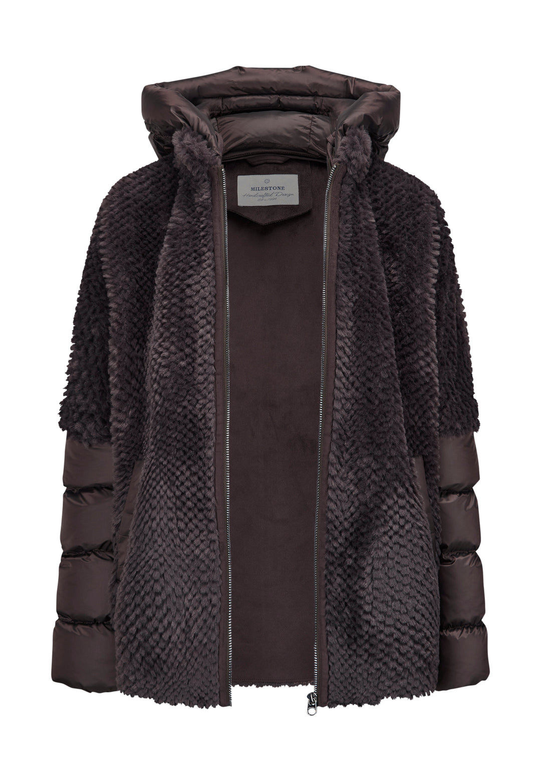 Jacke-Milestone-MSWega-Fake Fur-Daune-Kapuze-Zip-braun 