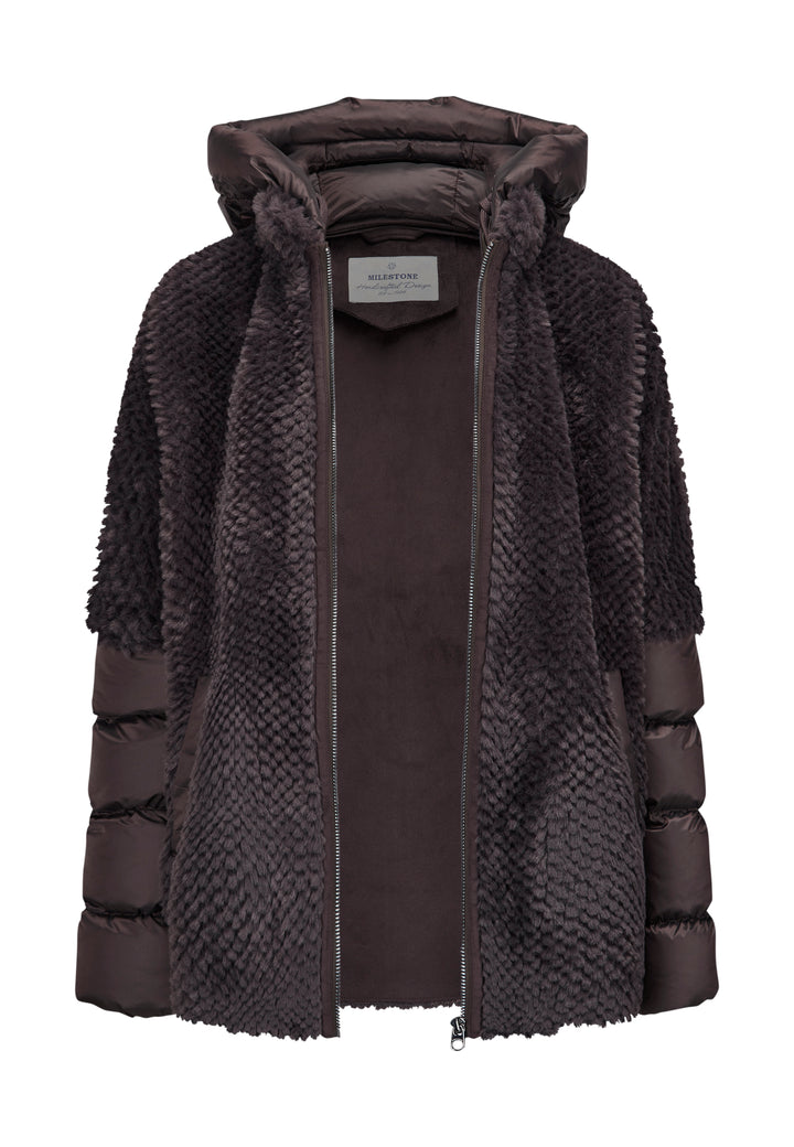 Jacke-Milestone-MSWega-Fake Fur-Daune-Kapuze-Zip-braun 