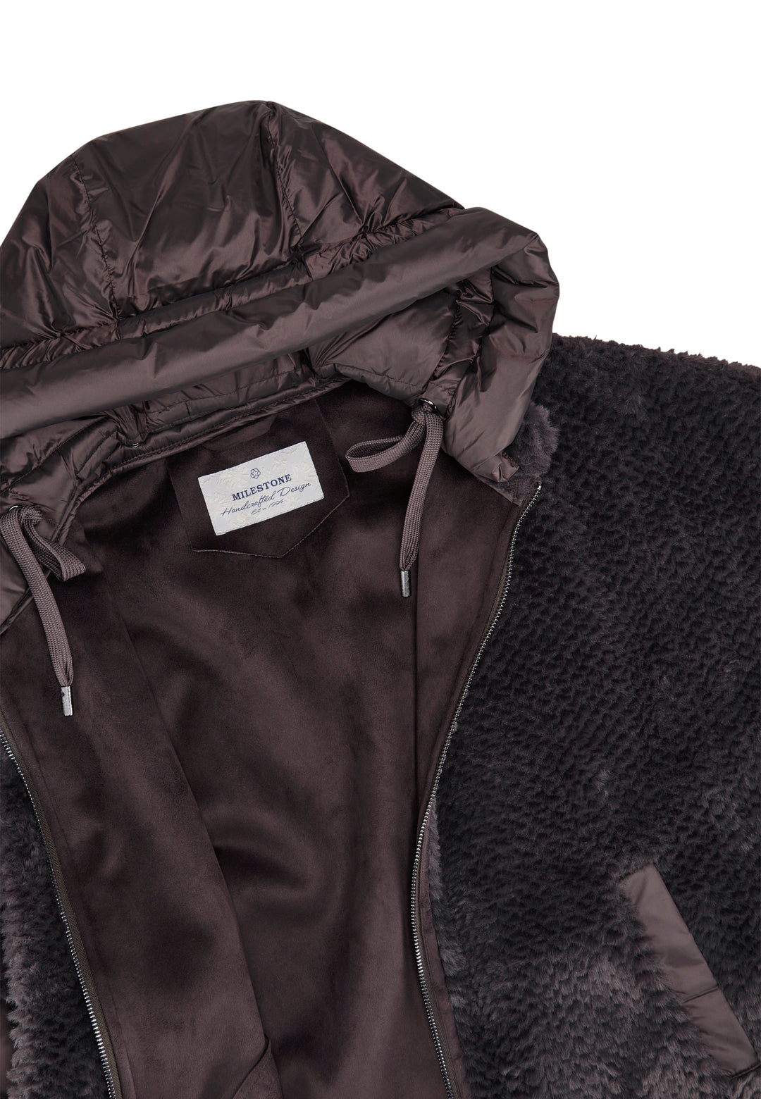 Jacke-Milestone-MSWega-Fake Fur-Daune-Kapuze-Zip-braun 