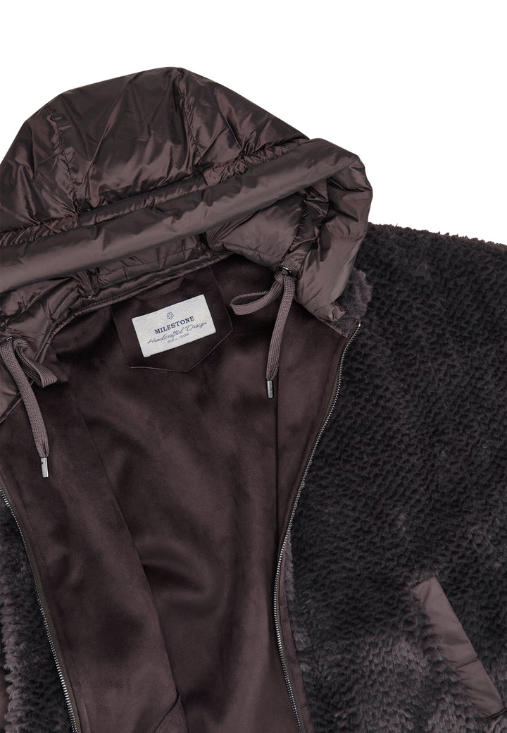 Jacke-Milestone-MSWega-Fake Fur-Daune-Kapuze-Zip-braun 