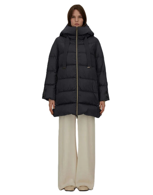 Jacke-Herno-Kapuze-Goldene Knoepfe-Zip-Ripsband-schwarz