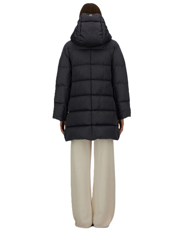 Jacke-Herno-Kapuze-Goldene Knoepfe-Zip-Ripsband-schwarz