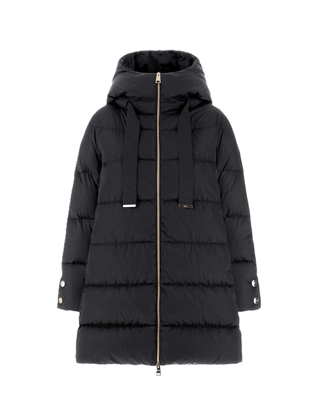 Jacke-Herno-Kapuze-Goldene Knoepfe-Zip-Ripsband-schwarz