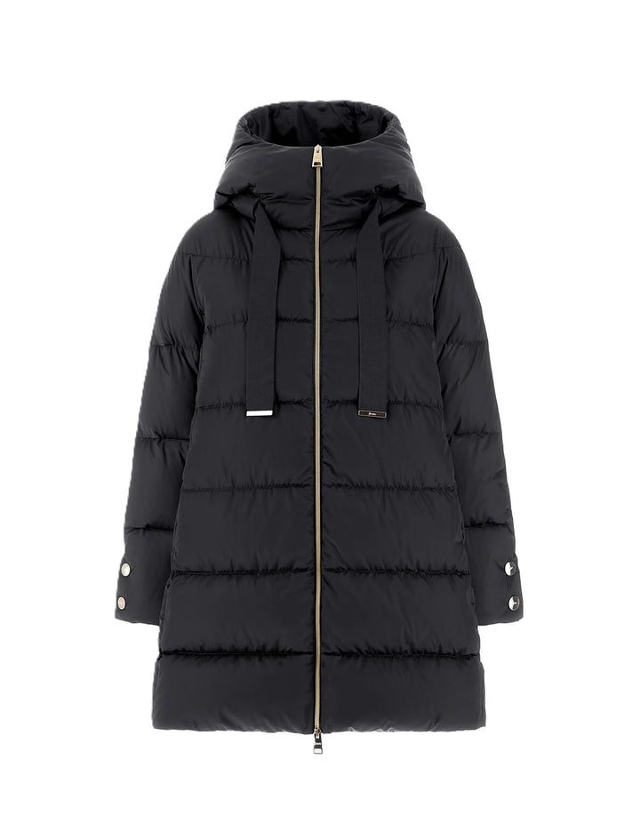 Jacke-Herno-Kapuze-Goldene Knoepfe-Zip-Ripsband-schwarz