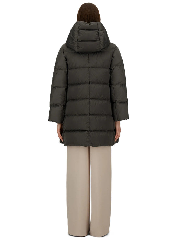 Jacke-Herno-Kapuze-Goldene Knoepfe-Zip-Ripsband-gruen