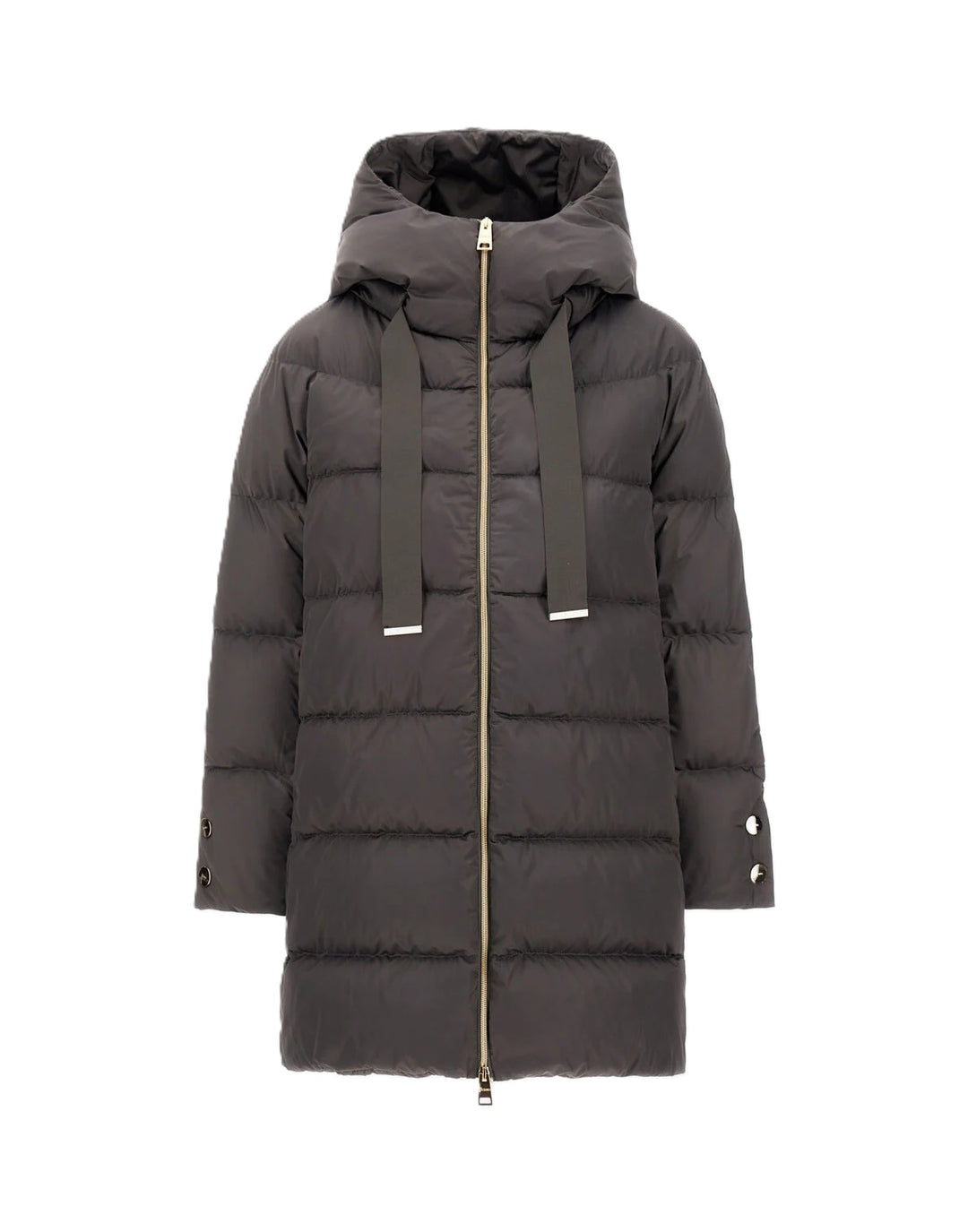 Jacke-Herno-Kapuze-Goldene Knoepfe-Zip-Ripsband-gruen