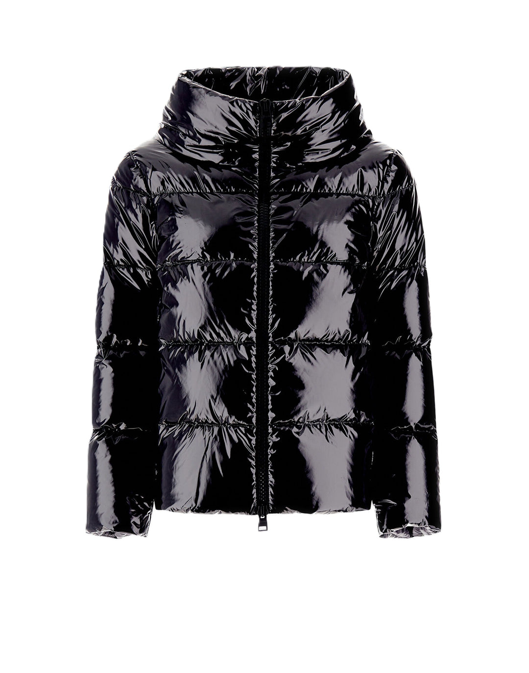 Steppjacke-Herno-Lack-schwarz-Zip-Stehkragen 