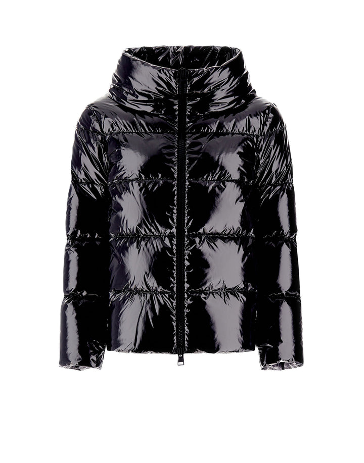 Steppjacke-Herno-Lack-schwarz-Zip-Stehkragen 