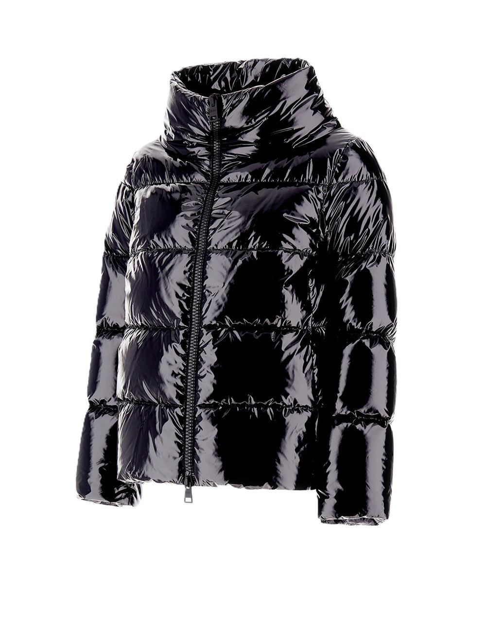 Steppjacke-Herno-Lack-schwarz-Zip-Stehkragen 