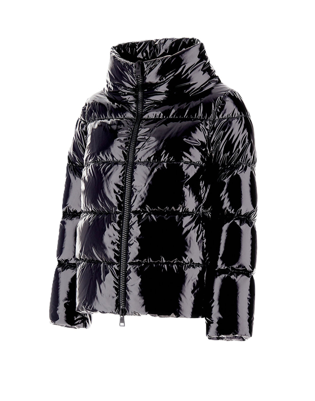 Steppjacke-Herno-Lack-schwarz-Zip-Stehkragen 