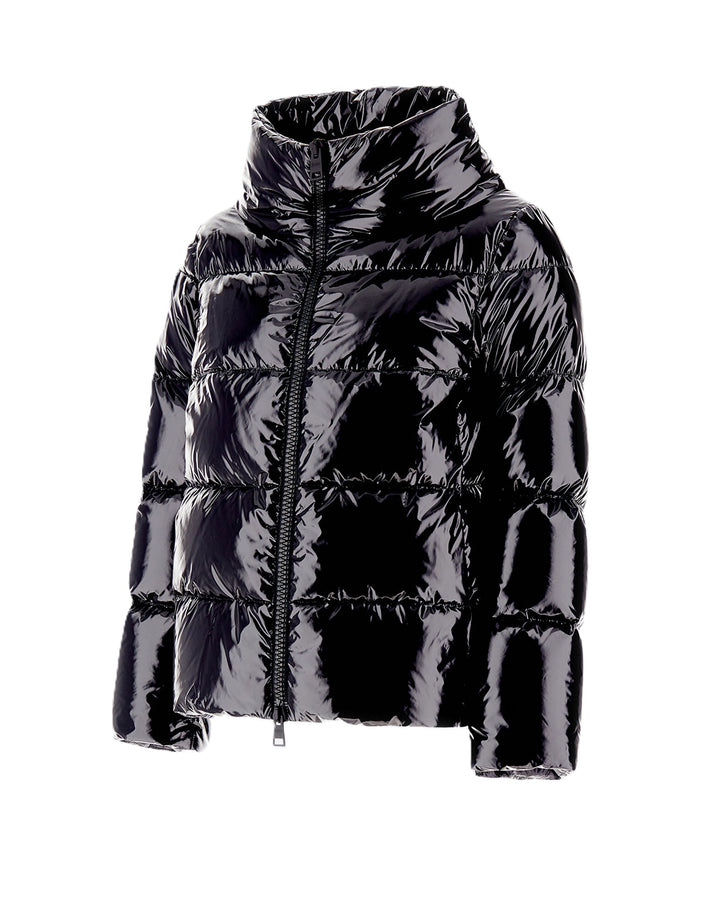 Steppjacke-Herno-Lack-schwarz-Zip-Stehkragen 