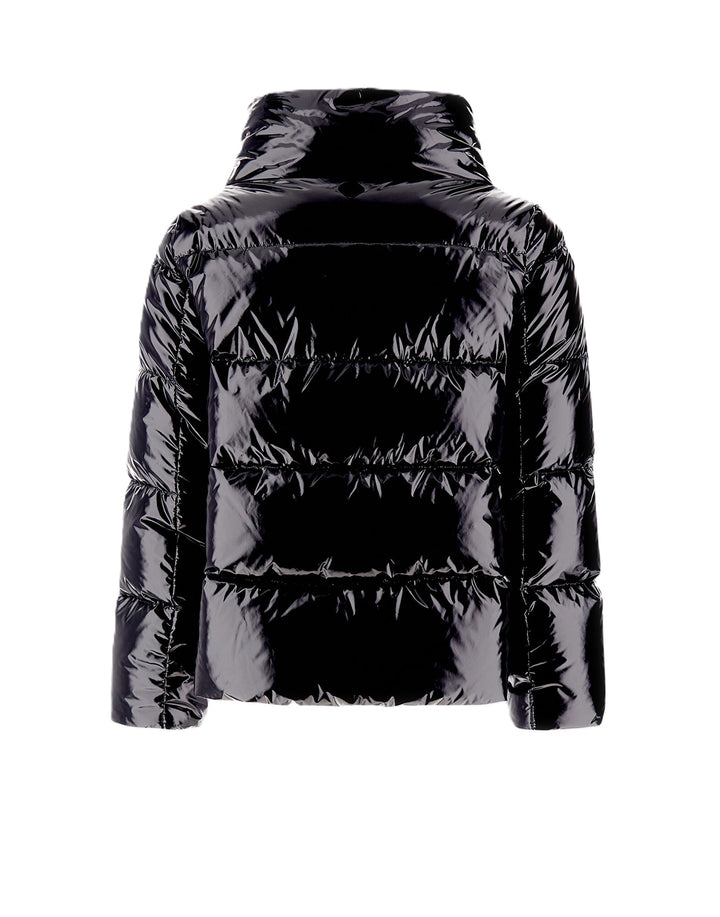 Steppjacke-Herno-Lack-schwarz-Zip-Stehkragen 