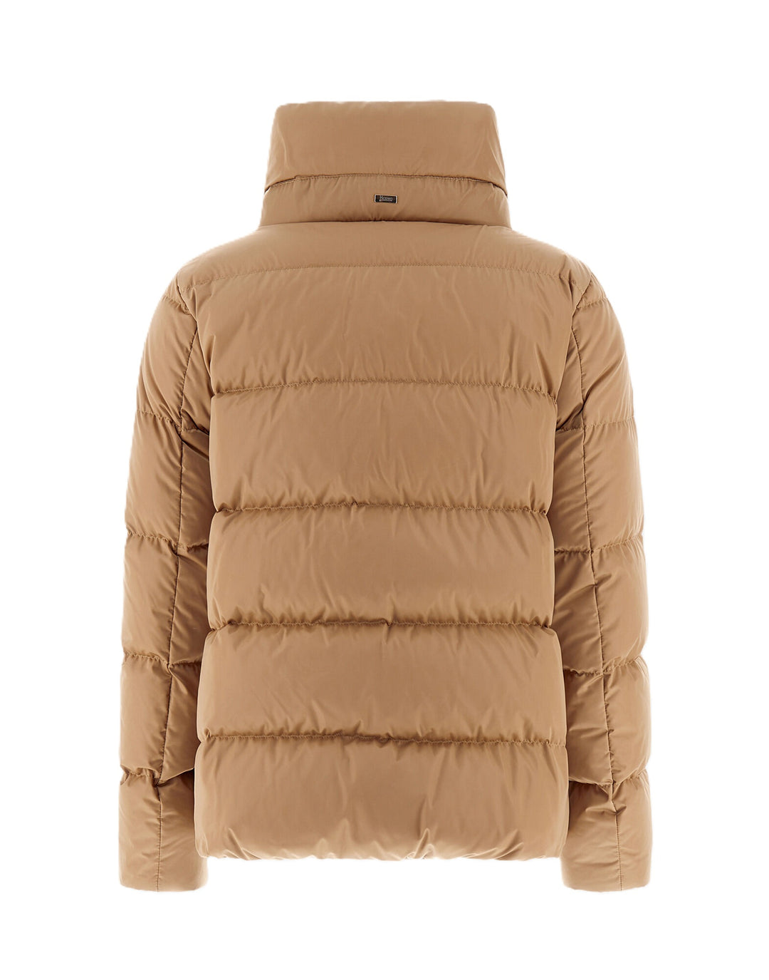 Jacke-Herno-Woven-Jacket-camel-gold-Stehragen-Satin-Tunnelzug