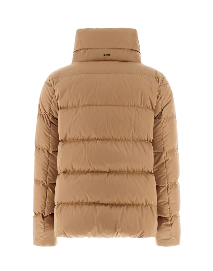 Jacke-Herno-Woven-Jacket-camel-gold-Stehragen-Satin-Tunnelzug