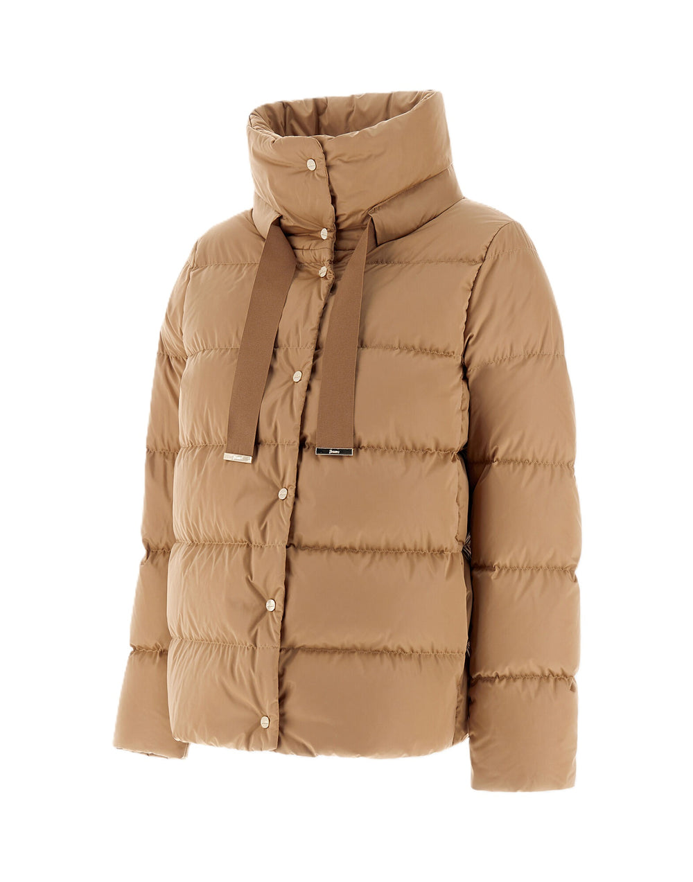 Jacke-Herno-Woven-Jacket-camel-gold-Stehragen-Satin-Tunnelzug