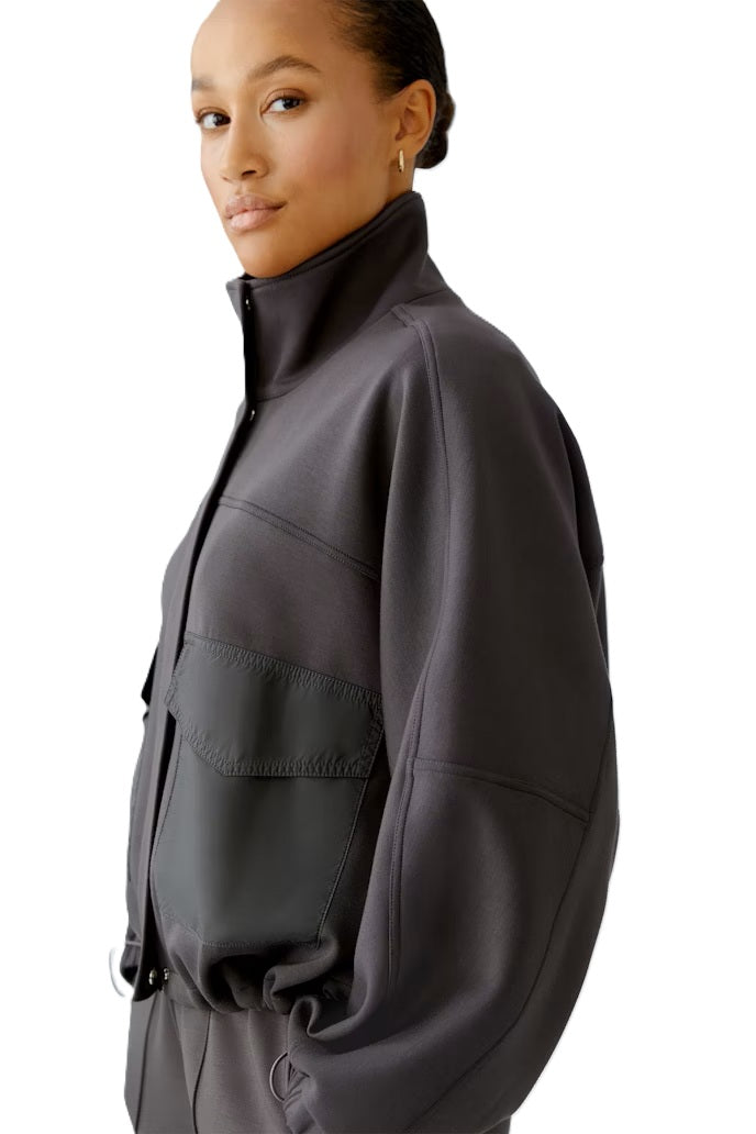 Jacke-Oui-Bomberform-Stehkragen-Reißverschluss-Jersey-braun 