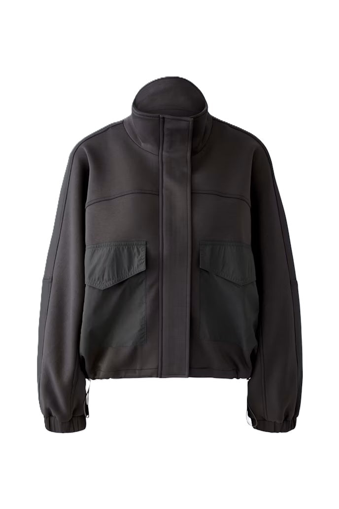 Jacke-Oui-Bomberform-Stehkragen-Reißverschluss-Jersey-braun 