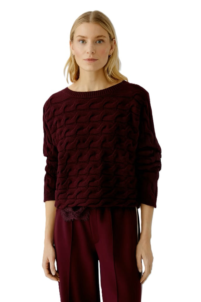 Pulli-Oui-SIRAH-kurz-kastig-Zopfpulli-bordeaux