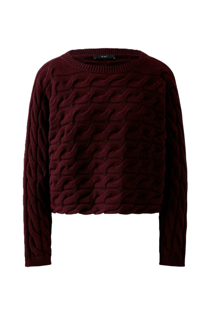 Pulli-Oui-SIRAH-kurz-kastig-Zopfpulli-bordeaux