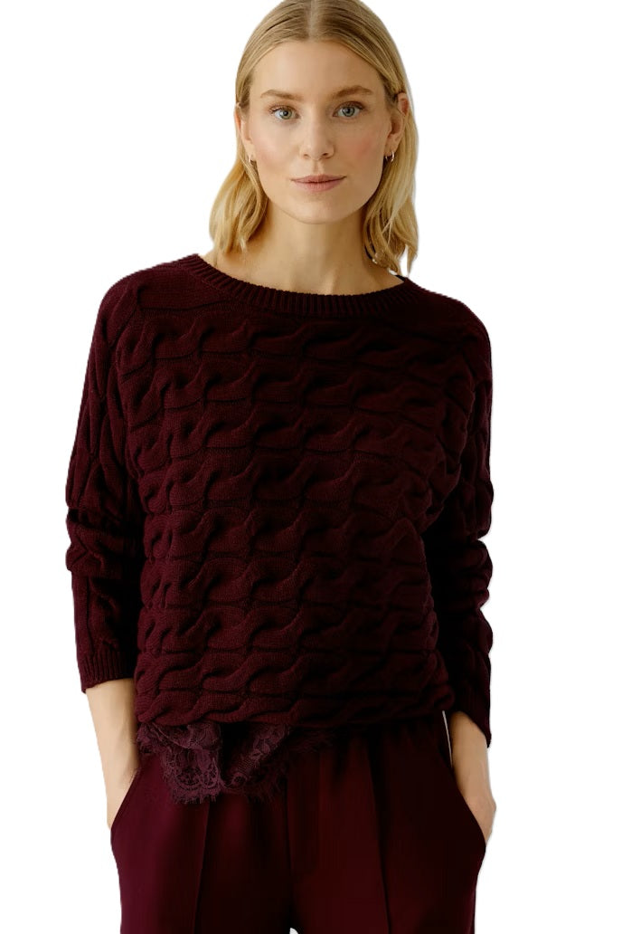 Pulli-Oui-SIRAH-kurz-kastig-Zopfpulli-bordeaux