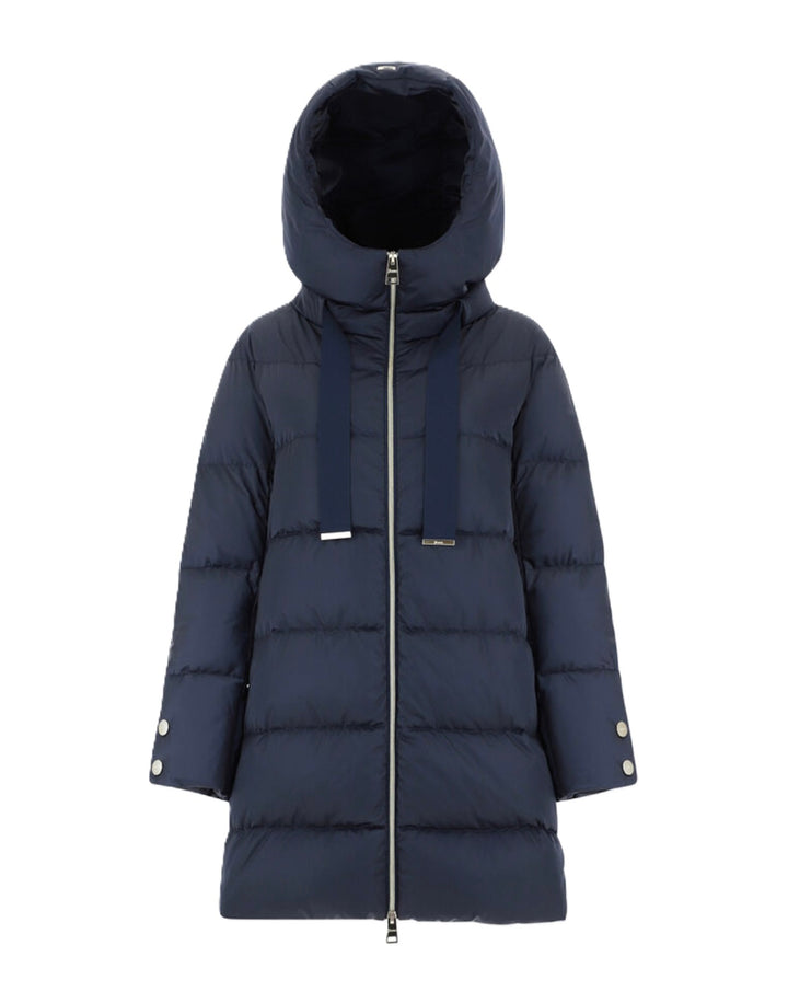 Jacke-Herno-Kapuze-Goldene Knoepfe-Zip-Ripsband-blau