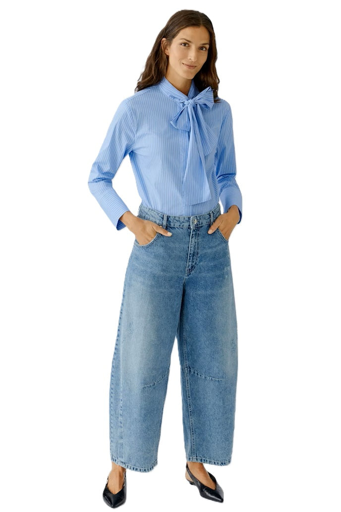 Bluse-Oui-Streifen-Schluppe-ueberlappende Rueckenfalte-lang