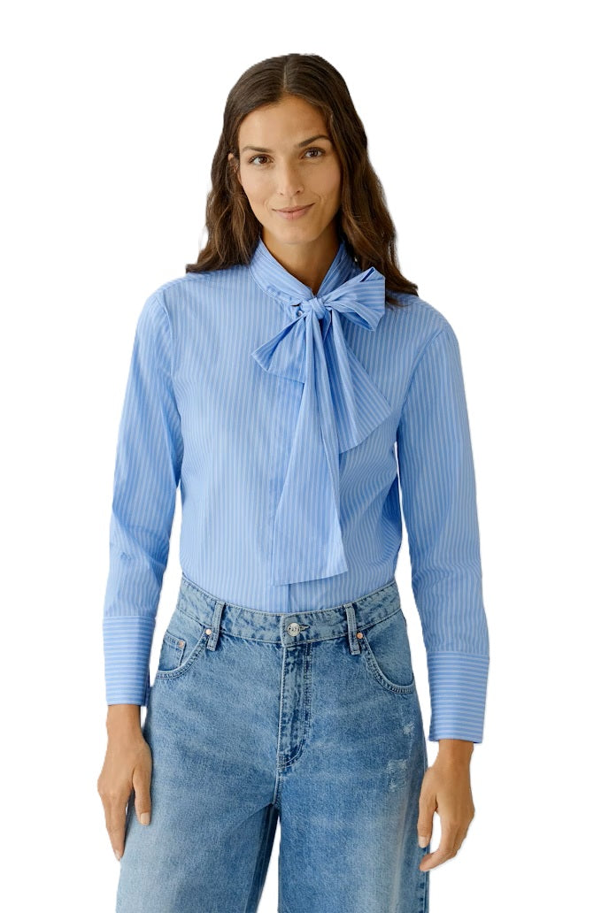 Bluse-Oui-Streifen-Schluppe-ueberlappende Rueckenfalte-lang