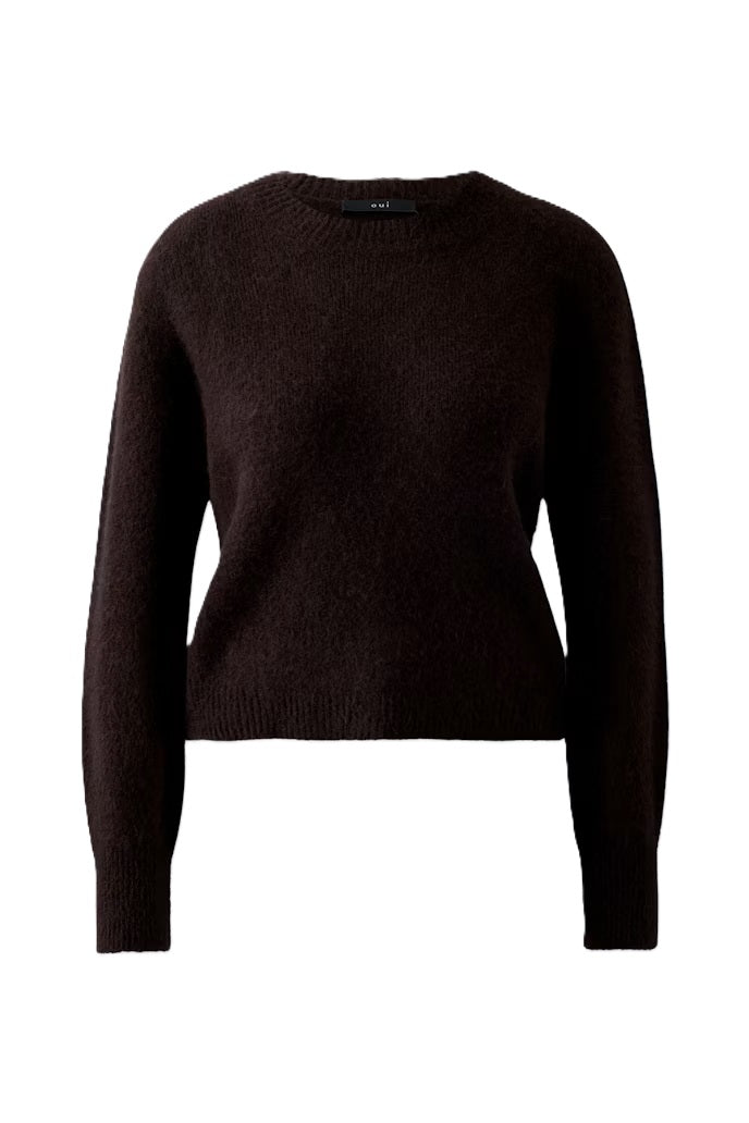 Pullover-Oui-braun-Raglanaermel-Rundhalsausschnitt-nahtlos