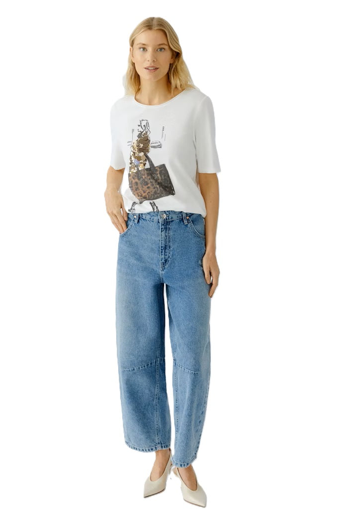 T-Shirt-Oui-handgezeichnetes Motiv-Pailletten-weiß
