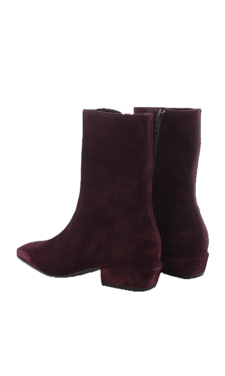 Stiefelette-Kennel&Schmenger-Alma Suede-bordeaux-Zip-Eckige Spitze-eckiger Absatz
