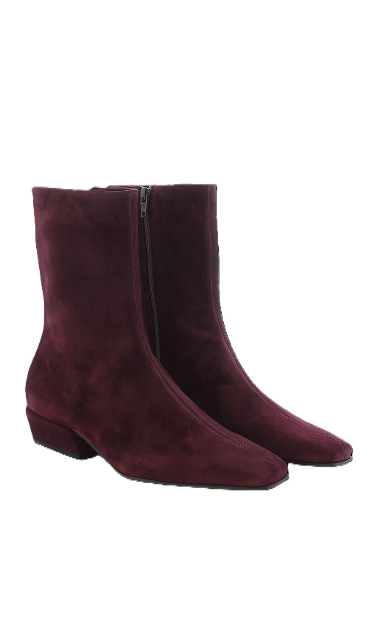 Stiefelette-Kennel&Schmenger-Alma Suede-bordeaux-Zip-Eckige Spitze-eckiger Absatz