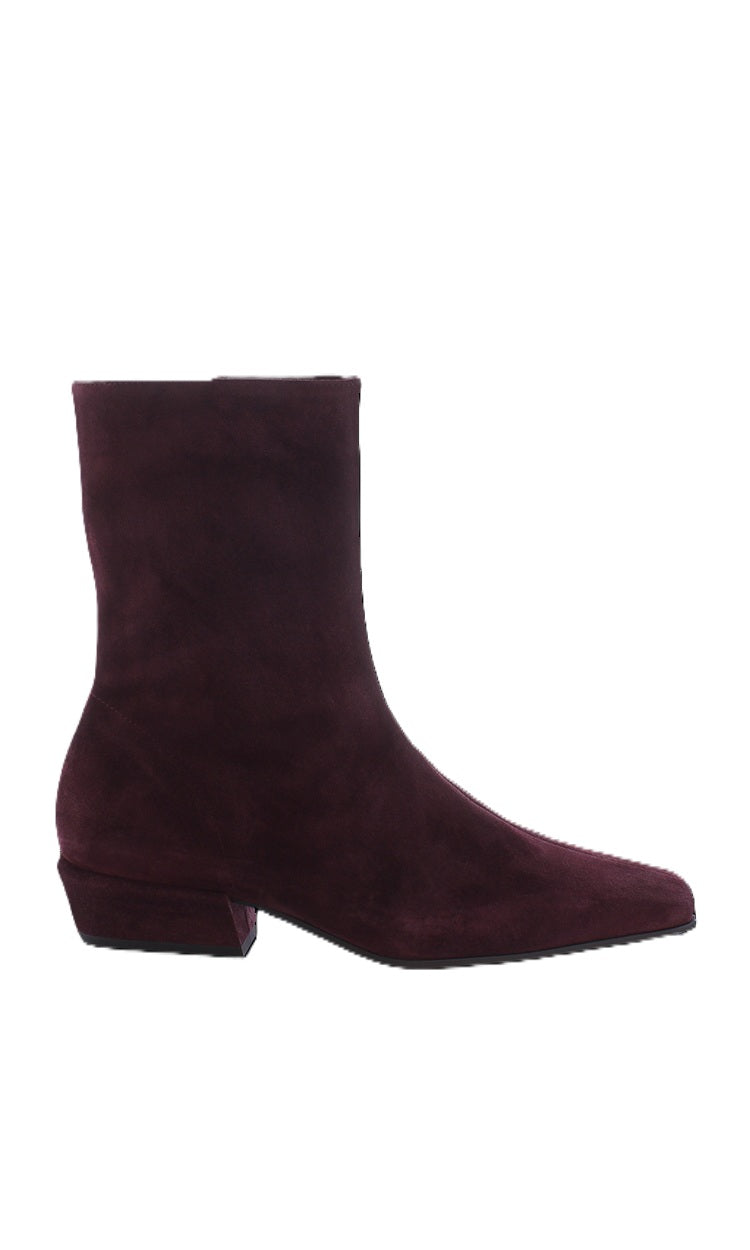 Stiefelette-Kennel&Schmenger-Alma Suede-bordeaux-Zip-Eckige Spitze-eckiger Absatz