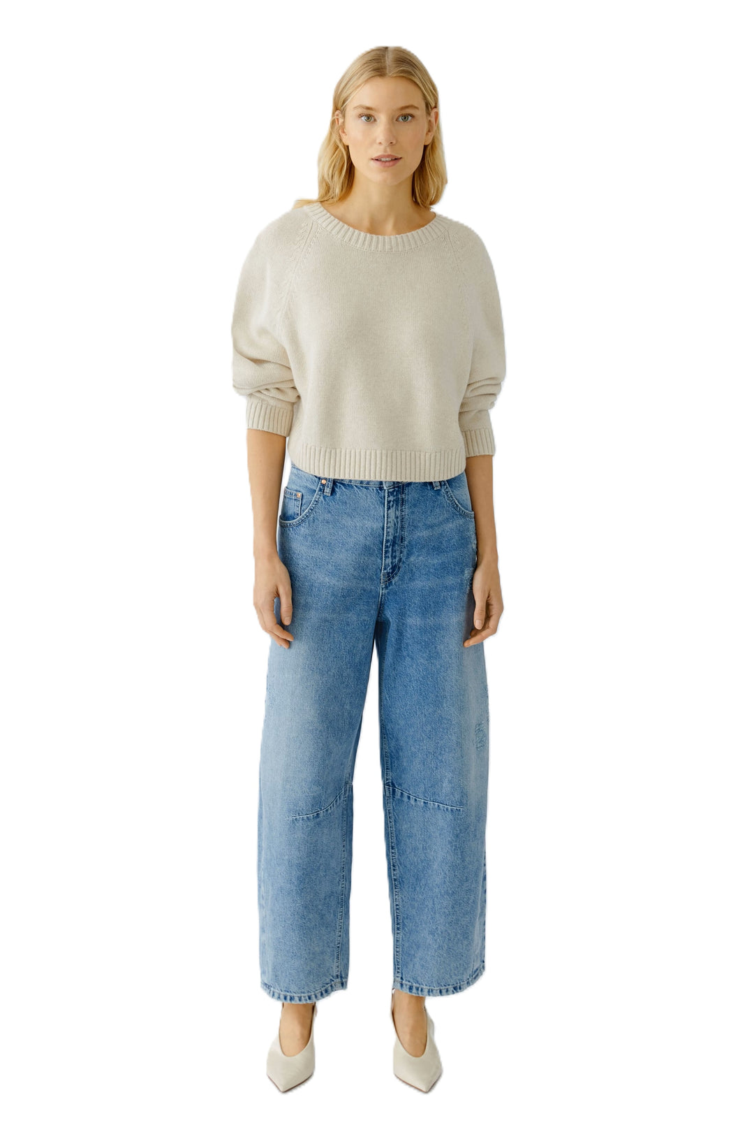 Pullover-Oui-ecru-Raglanaermel-boxy-Rundhals