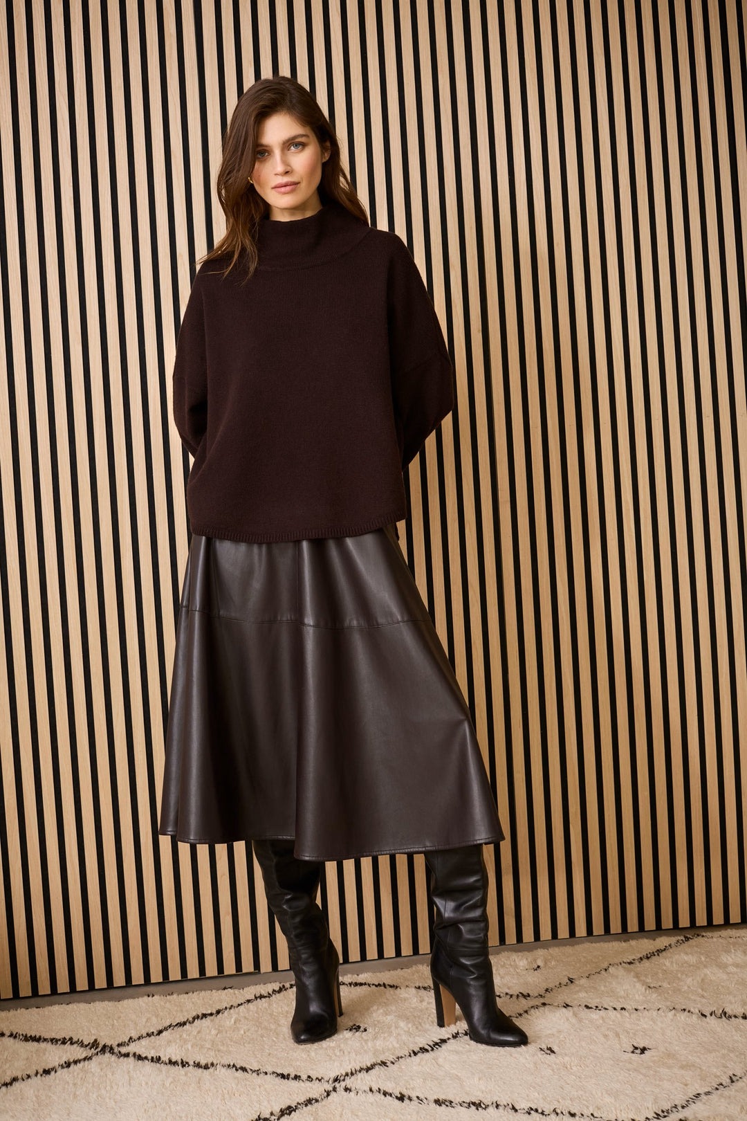 Pullover-Oui-Braun-Stehkragen-Raglanaermel-Weit geschnitten 