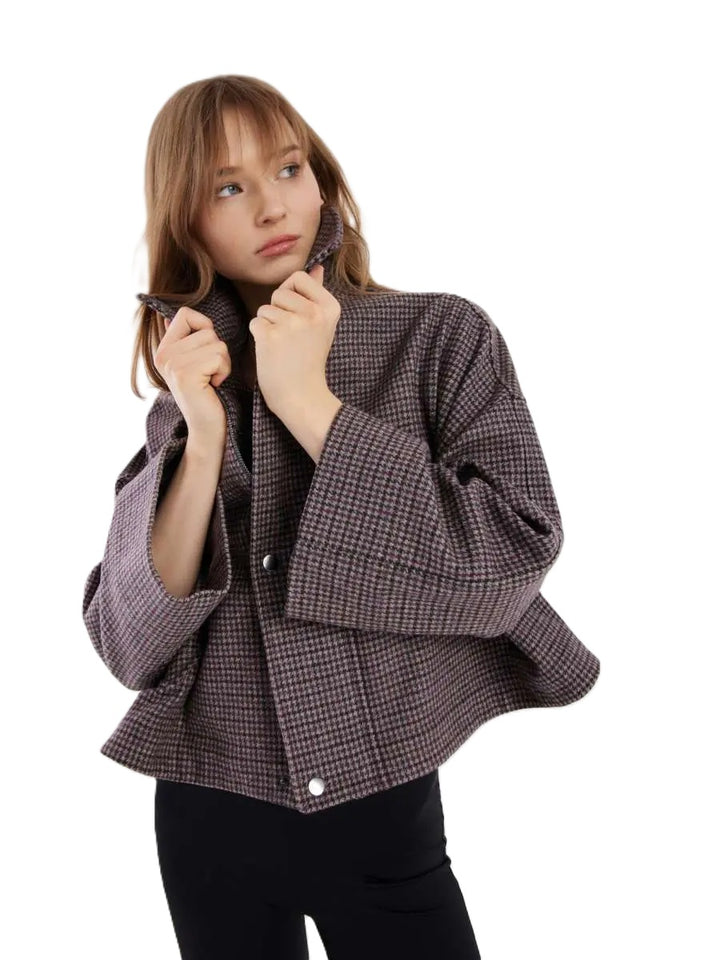 Jacke-SoSue-Victoria Jacket-Karo-oversized-bordeaux-grau