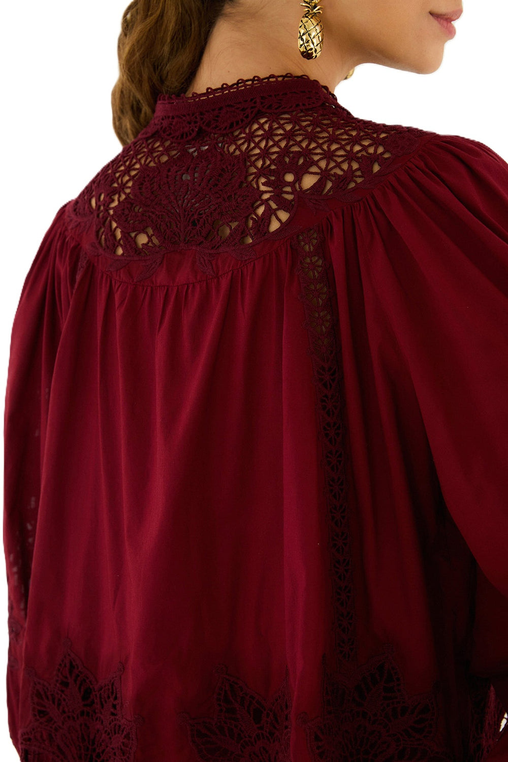 Bluse-Farm Rio-Berry Garden Guipure Blouse-rot-spitze-Ballonaermel